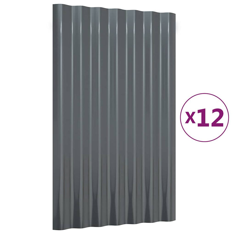 Afbeelding laden in galerijviewer, Vidaxl dakpanelen 12 st 60x36 cm gegalvaniseerd staal antracietkleurig
