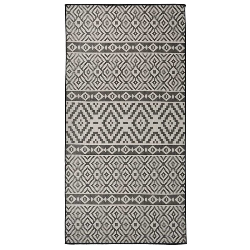 Afbeelding laden in galerijviewer, Vidaxl buitenkleed met patroon platgeweven 100x200 cm zwart
