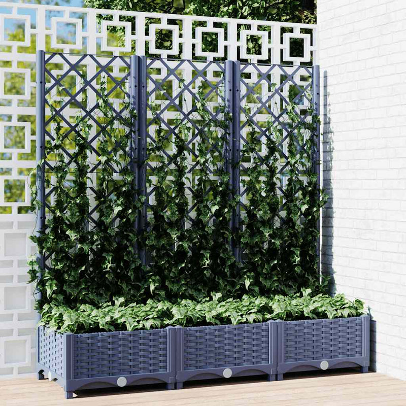 Load image into Gallery viewer, Vidaxl plantenbak met latwerk 120x40x121,5 cm polypropeen blauwgrijs
