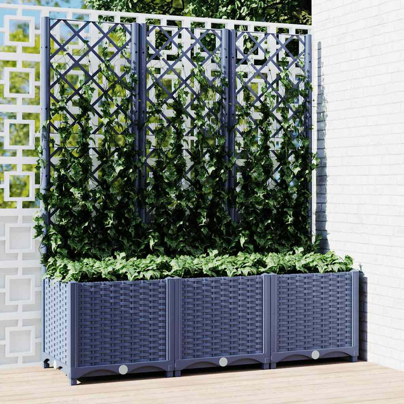 Load image into Gallery viewer, Vidaxl plantenbak met latwerk 120x40x136 cm polypropeen blauwgrijs
