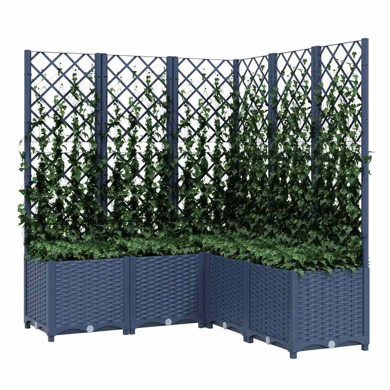 Load image into Gallery viewer, Vidaxl plantenbak met latwerk 120x120x136 cm polypropeen blauwgrijs
