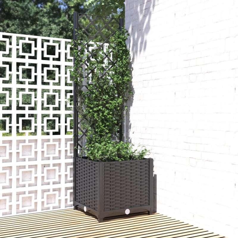 Load image into Gallery viewer, Vidaxl plantenbak met trellis zwart 40x40x136 cm pp

