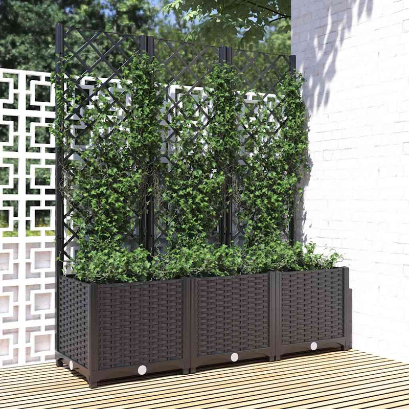 Load image into Gallery viewer, Vidaxl plantenbak met trellis zwart 120x40x136 cm pp
