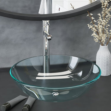 Vidaxl wastafel met kraan en pop-up afvoer gehard glas transparant
