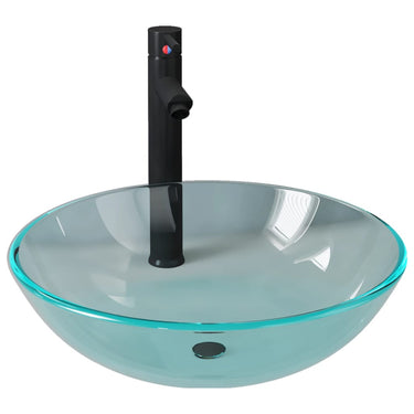 Vidaxl wastafel met kraan en pop-up afvoer gehard glas transparant