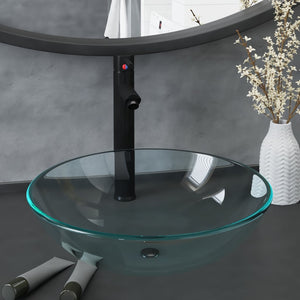 Vidaxl wastafel met kraan en pop-up afvoer gehard glas transparant