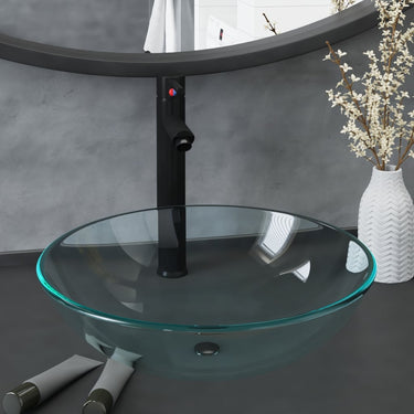 Vidaxl wastafel met kraan en pop-up afvoer gehard glas transparant