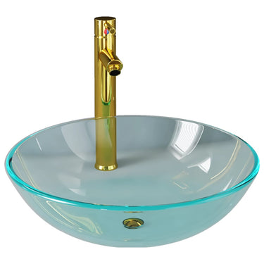 Vidaxl wastafel met kraan en pop-up afvoer gehard glas transparant