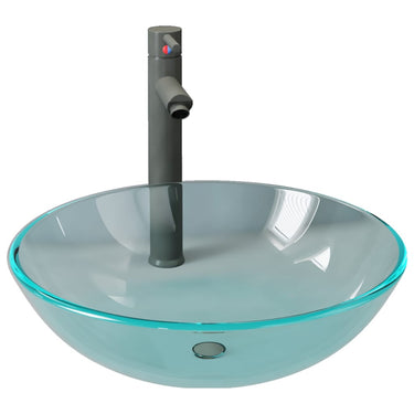 Vidaxl wastafel met kraan en pop-up afvoer gehard glas transparant
