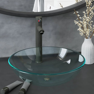Vidaxl wastafel met kraan en pop-up afvoer gehard glas transparant