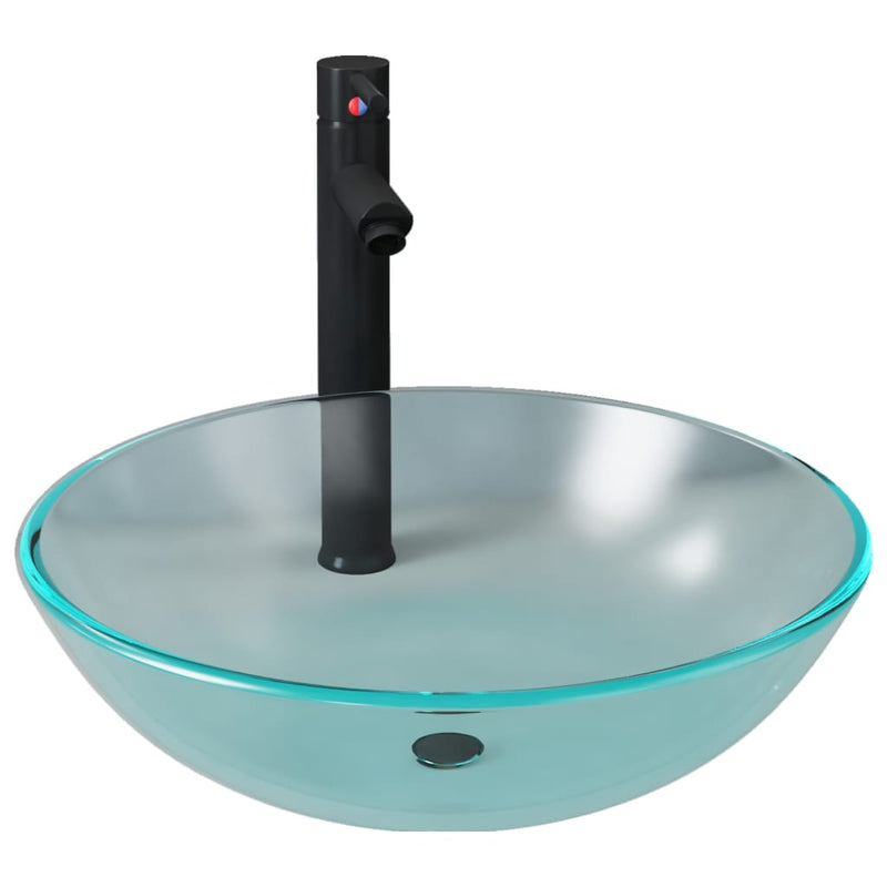 Load image into Gallery viewer, Vidaxl wastafel met kraan en pop-up afvoer mat gehard glas
