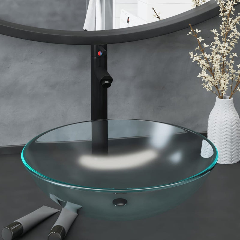 Load image into Gallery viewer, Vidaxl wastafel met kraan en pop-up afvoer mat gehard glas
