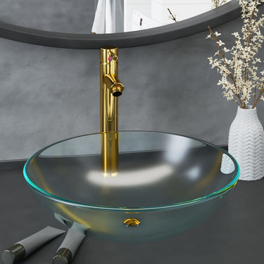 Vidaxl wastafel met kraan en pop-up afvoer mat gehard glas