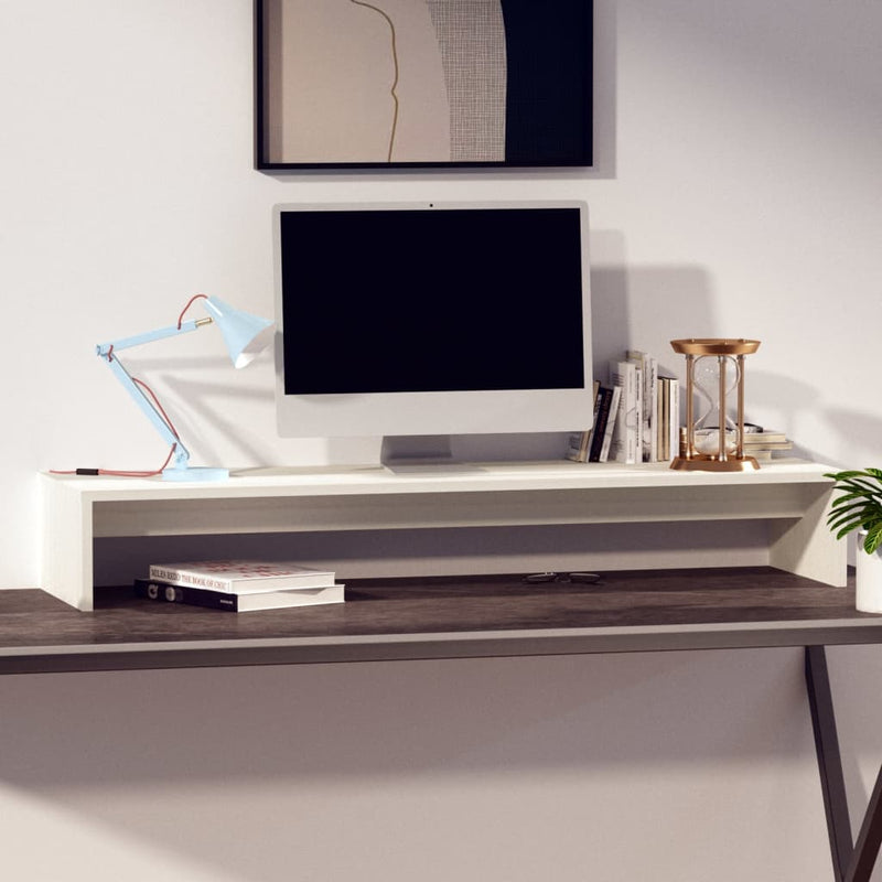 Afbeelding laden in galerijviewer, Vidaxl monitorstandaard 100x27x15 cm massief grenenhout wit
