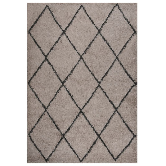 VidaXL Vloerkleed shaggy hoogpolig 160x230 cm beige en antracietkleur