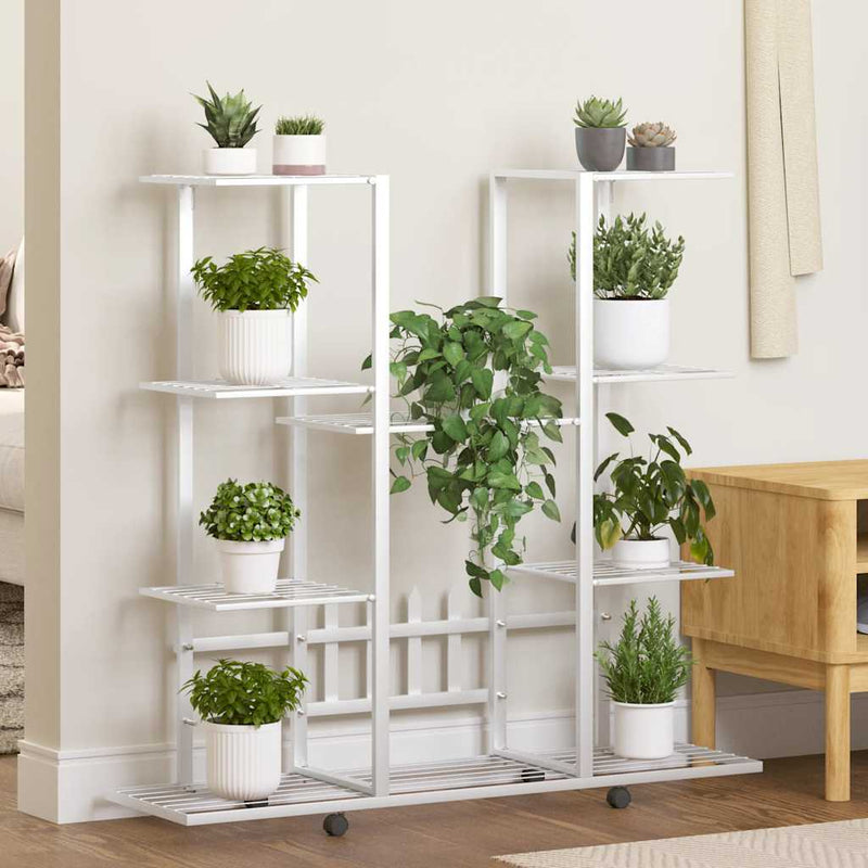 Load image into Gallery viewer, Vidaxl bloemenstandaard met wielen 94,5x24,5x91,5 cm ijzer wit
