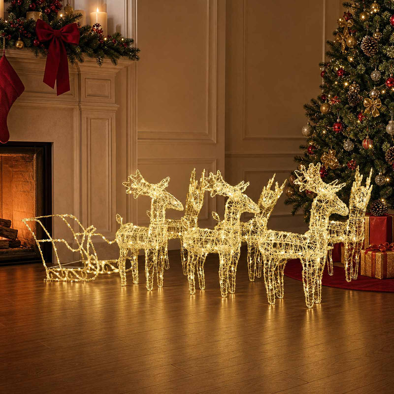 Load image into Gallery viewer, Vidaxl kerstversiering rendieren en slee 320 led's acryl
