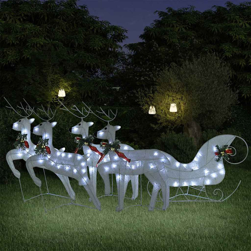 Load image into Gallery viewer, Vidaxl buitenkerstversiering rendieren en slee 100 led's wit
