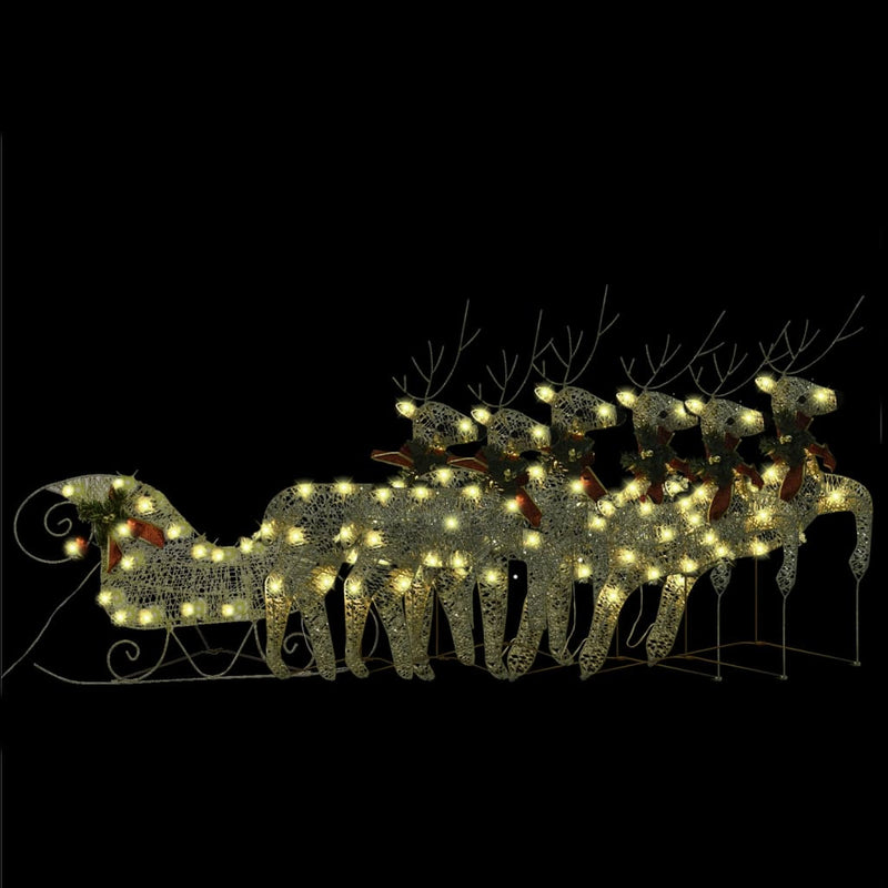 Load image into Gallery viewer, VidaXL Buitenkerstversiering rendieren en slee 140 LED's goudkleurig
