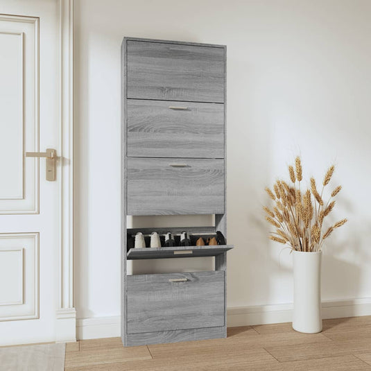 Vidaxl schoenenkast 59x17x169 cm bewerkt hout grijs sonoma eikenkleur