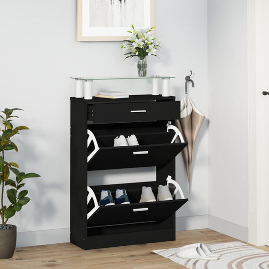Vidaxl schoenenkast 63x24x104 cm bewerkt hout zwart