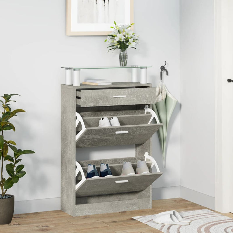 Load image into Gallery viewer, Vidaxl schoenenkast 63x24x104 cm bewerkt hout betongrijs
