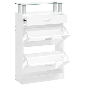 Vidaxl schoenenkast 63x24x104 cm bewerkt hout hoogglans wit