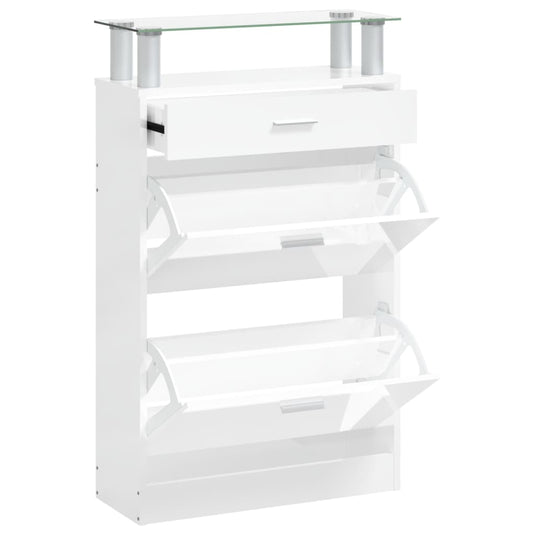 Vidaxl schoenenkast 63x24x104 cm bewerkt hout hoogglans wit