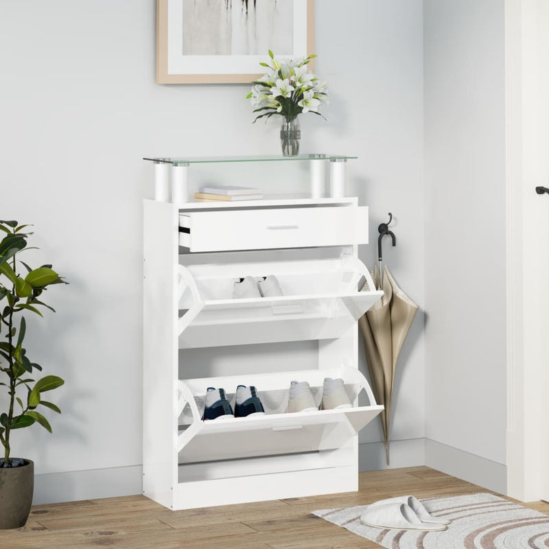 Load image into Gallery viewer, Vidaxl schoenenkast 63x24x104 cm bewerkt hout hoogglans wit
