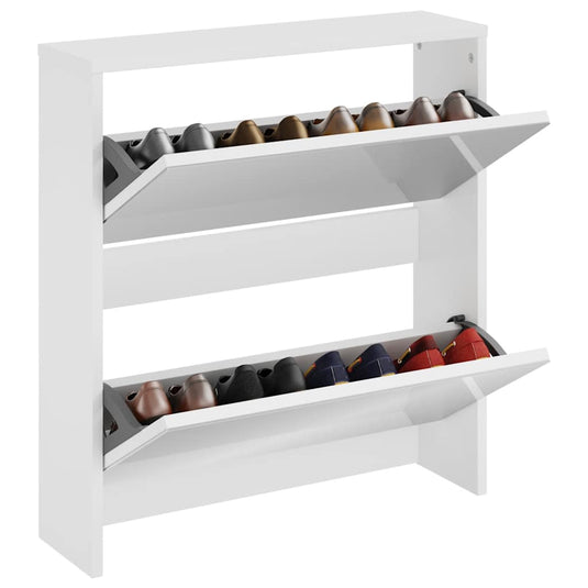 Vidaxl schoenenkast met spiegel 2-laags 63x17x67 cm hoogglans wit