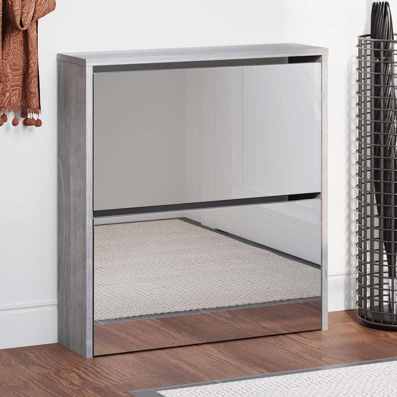 Load image into Gallery viewer, Vidaxl schoenenkast met spiegel 2-laags 63x17x67 cm grijs sonoma
