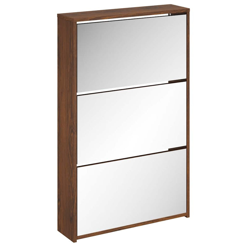 Load image into Gallery viewer, Vidaxl schoenenkast met spiegel 3-laags 63x17x102,5 cm bruineiken
