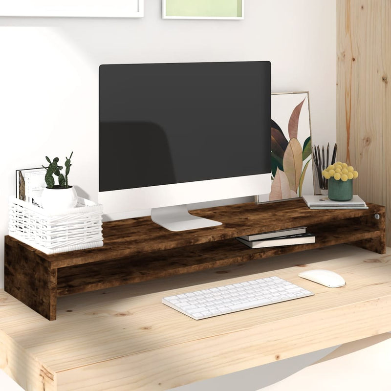 Load image into Gallery viewer, Vidaxl monitorstandaard 100x24x13 cm bewerkt hout gerookt eikenkleurig
