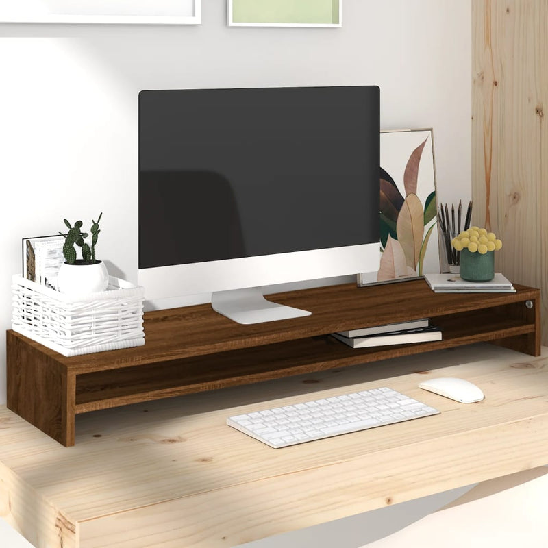 Load image into Gallery viewer, Vidaxl monitorstandaard 100x24x13 cm bewerkt hout bruin eikenkleur
