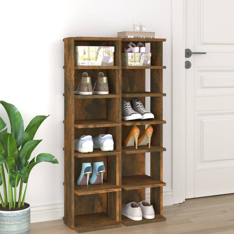 Load image into Gallery viewer, Vidaxl schoenenrekken 2 st 27,5x27x102 cm bewerkt hout gerookt eiken

