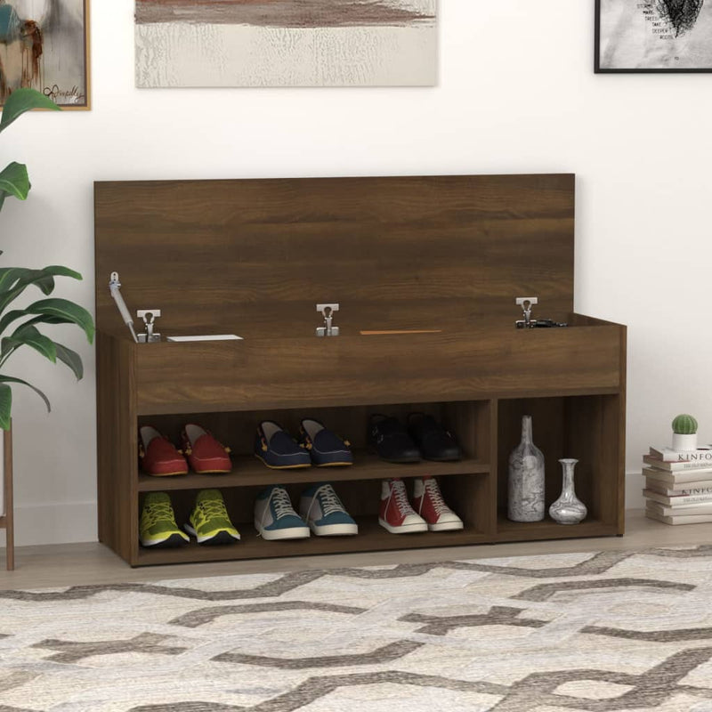 Load image into Gallery viewer, VidaXL Schoenenbank 105x30x45 cm bewerkt hout bruin eikenkleur
