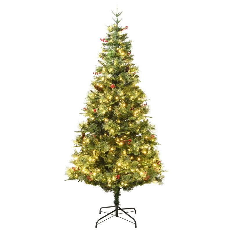 Load image into Gallery viewer, Vidaxl kerstboom met led en dennenappels 225 cm pvc en pe groen
