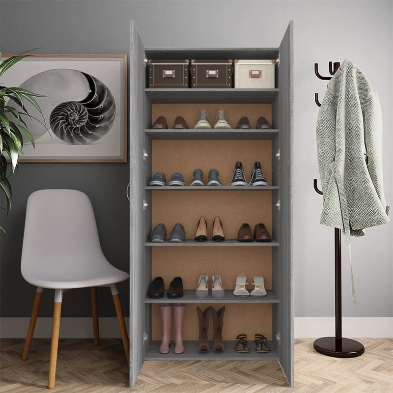 Load image into Gallery viewer, VidaXL Schoenenkast 80x35,5x180 cm bewerkt hout grijs sonoma eiken
