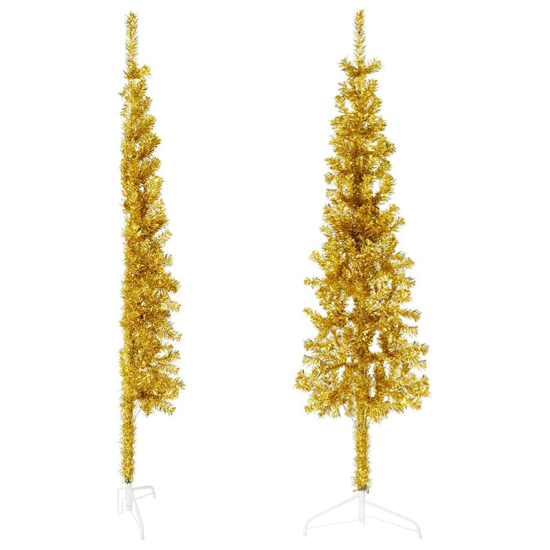 Load image into Gallery viewer, Vidaxl kunstkerstboom half met standaard smal 150 cm goudkleurig
