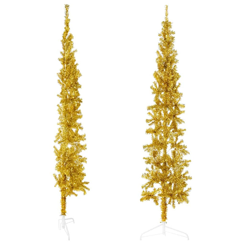Load image into Gallery viewer, Vidaxl kunstkerstboom half met standaard smal 180 cm goudkleurig

