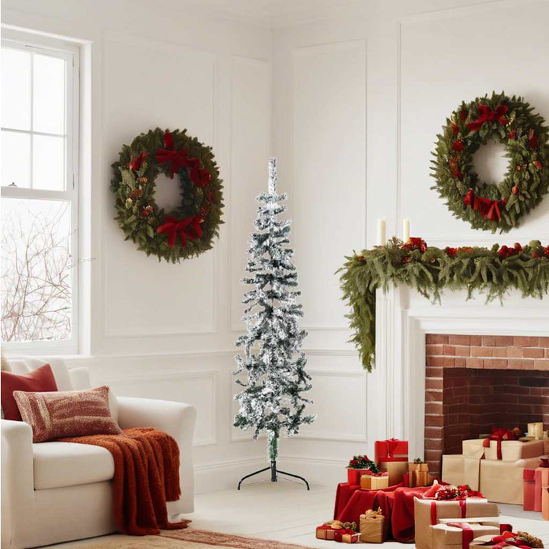 Load image into Gallery viewer, Vidaxl kunstkerstboom half met sneeuw smal 150 cm
