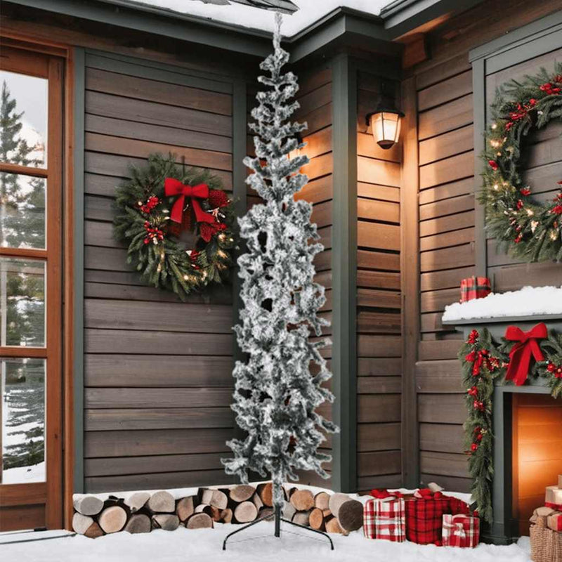 Load image into Gallery viewer, Vidaxl kunstkerstboom half met sneeuw smal 210 cm
