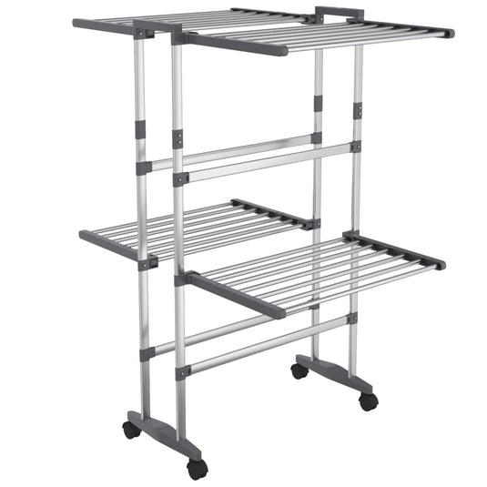 Vidaxl droogrek 2-laags met wieltjes 60x70x106 cm zilverkleurig