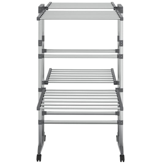 Vidaxl droogrek 2-laags met wieltjes 60x70x106 cm zilverkleurig