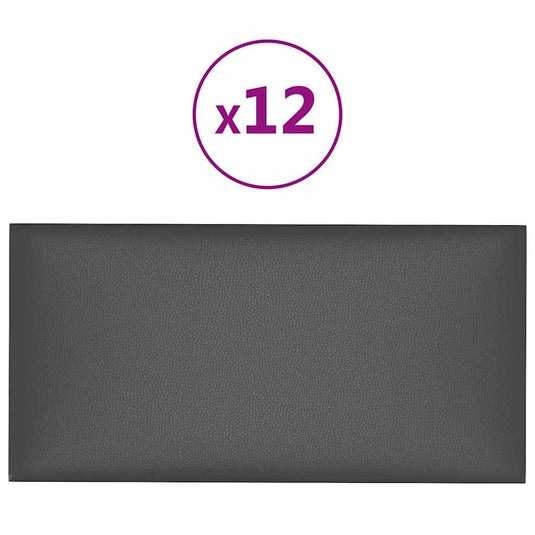Vidaxl wandpanelen 12 st 0,54 m² 30x15 cm kunstleer grijs