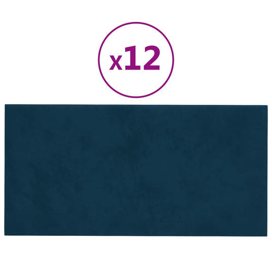 Vidaxl wandpanelen 12 st 0,54 m² 30x15 cm fluweel blauw