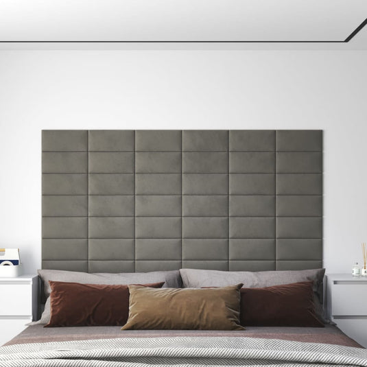 Vidaxl wandpanelen 12 st 0,54 m² 30x15 cm fluweel lichtgrijs