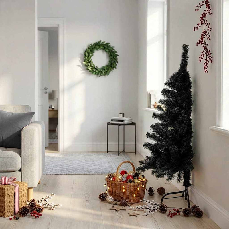 Load image into Gallery viewer, Vidaxl kunstkerstboom met standaard half 120 cm pvc zwart
