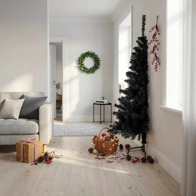 Load image into Gallery viewer, Vidaxl kunstkerstboom met standaard half 180 cm pvc zwart
