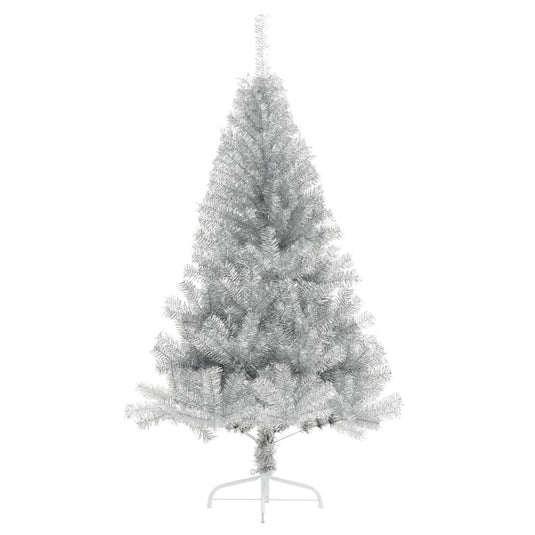 VidaXL Kunstkerstboom half met standaard 150 cm PET zilverkleurig